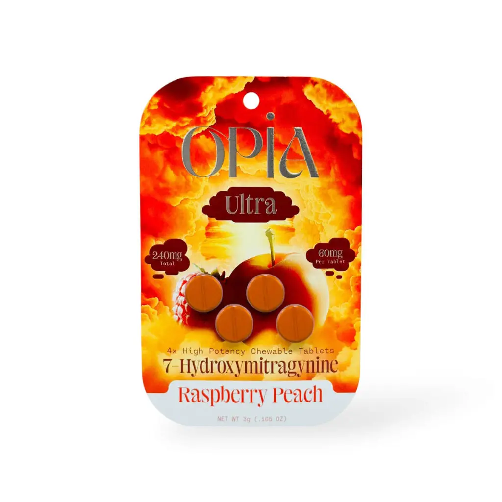 Opia Ultra 7-OH High Potency Chewable Tablets Raspberry Peach 60mg.webp