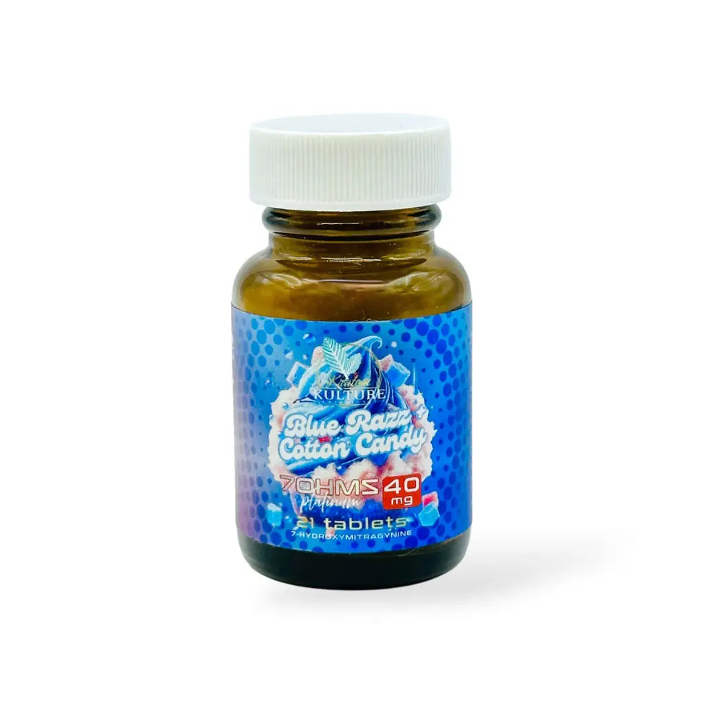 Kratom-Kulture-7-OH-Platinum-Tablets-Blue-Razz-+-Cotton-Candy-40mg-21-tablets.webp