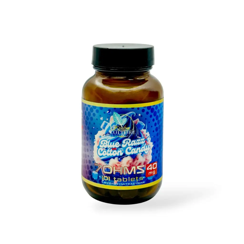 Kratom Kulture 7OHMZ Platinum Tablets Blue Razz + Cotton Candy 40mg-101ct.webp