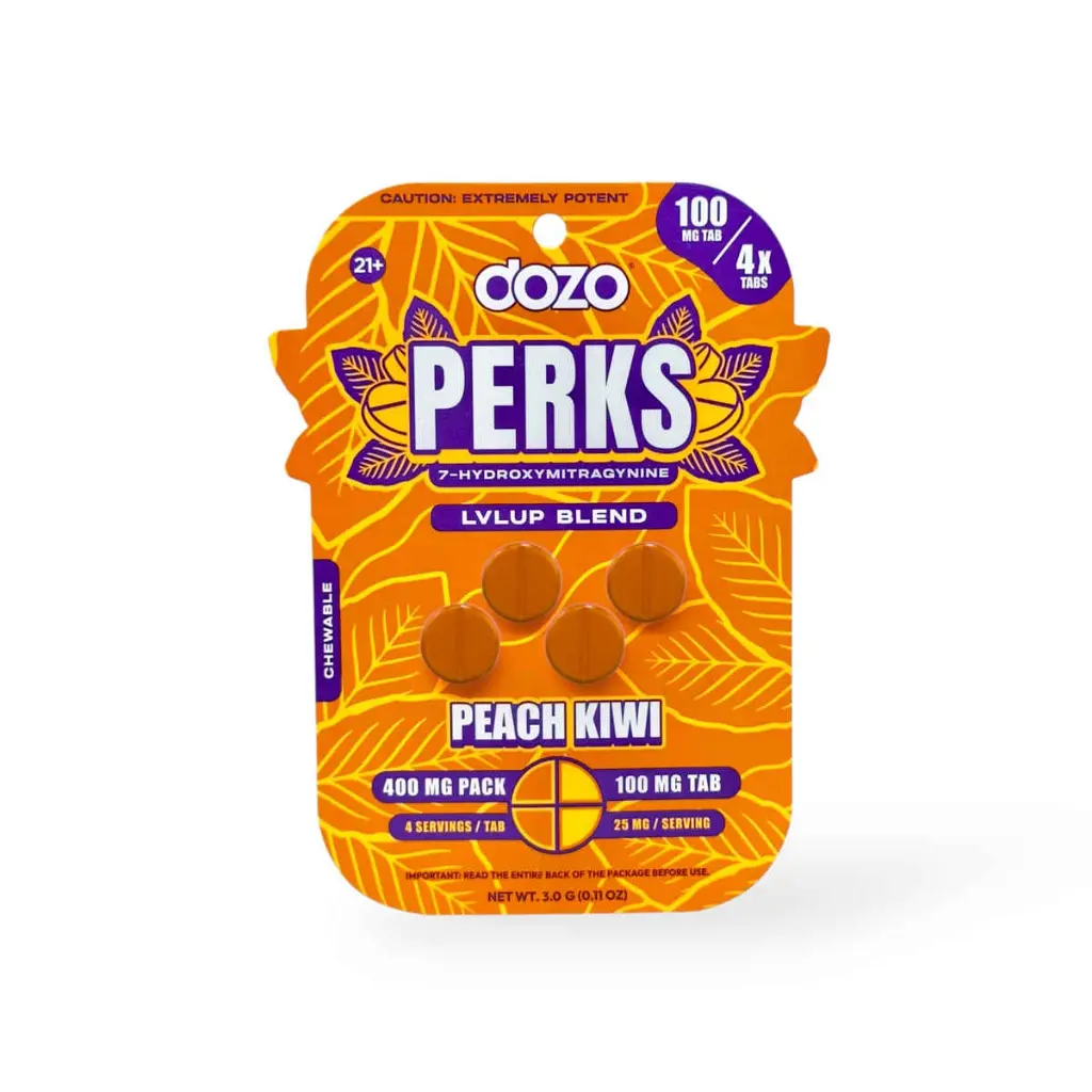 Dozo Perks Extreme Potency 7-OH LVLUP Peach Kiwi 100mg.webp