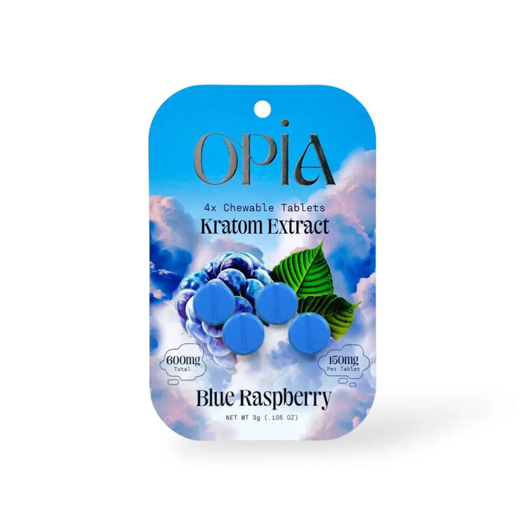 Opia Kratom Extract Chewable Tablets Blue Raspberry 150mg.webp