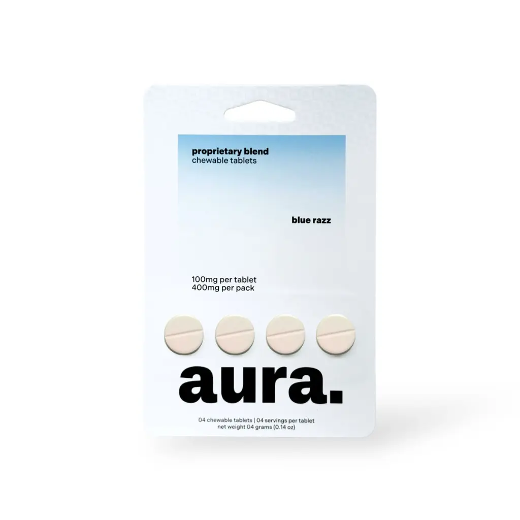 aura. Proprietary Blend Chewable Tablets Blue Razz 100mg-4ct.webp