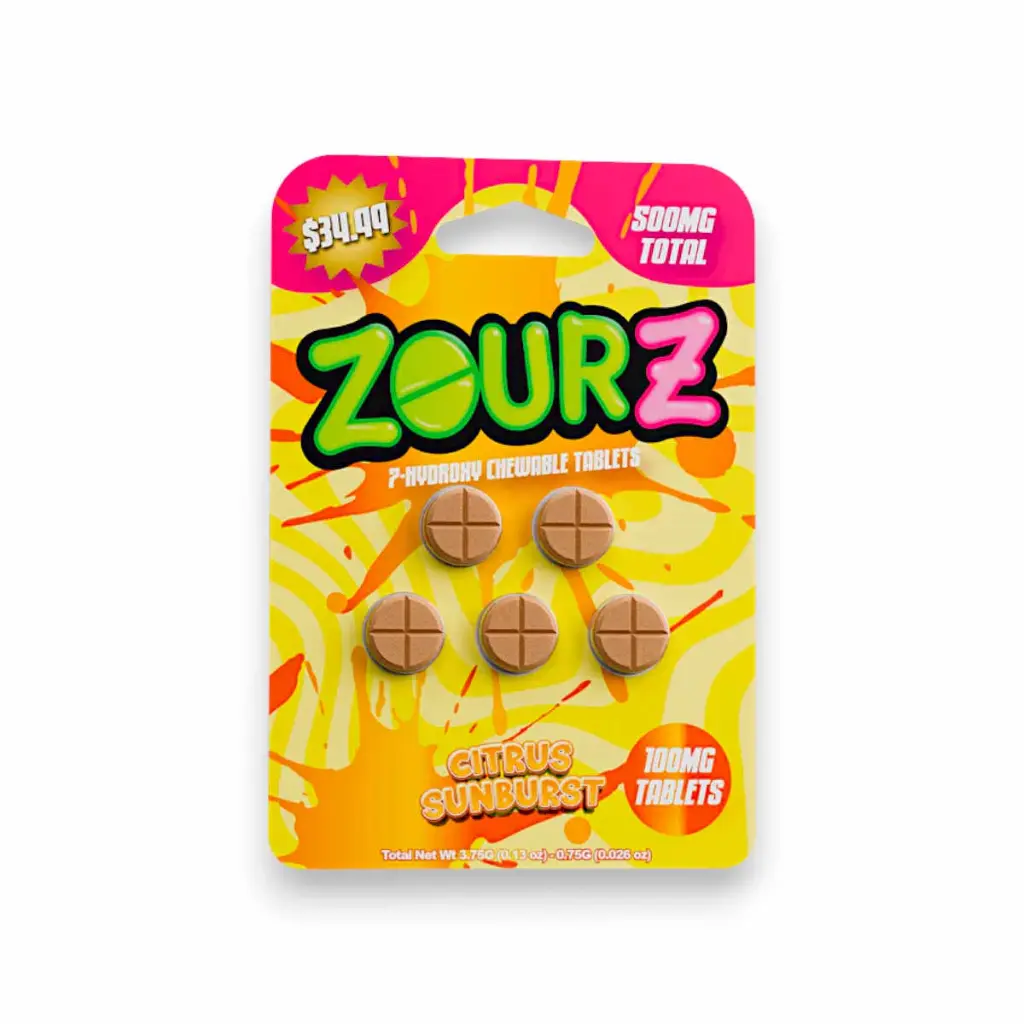 Zourz 7-Hydroxy Chewable Tablet Citrus Sunburst 100mg- 5ct.webp