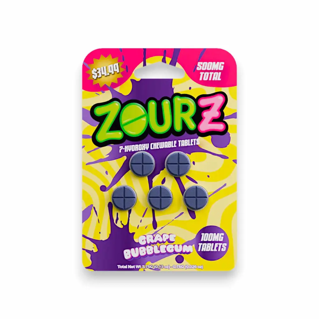 Zourz 7-Hydroxy Chewable Tablet Grape Bubblegum 100mg-5ct.webp