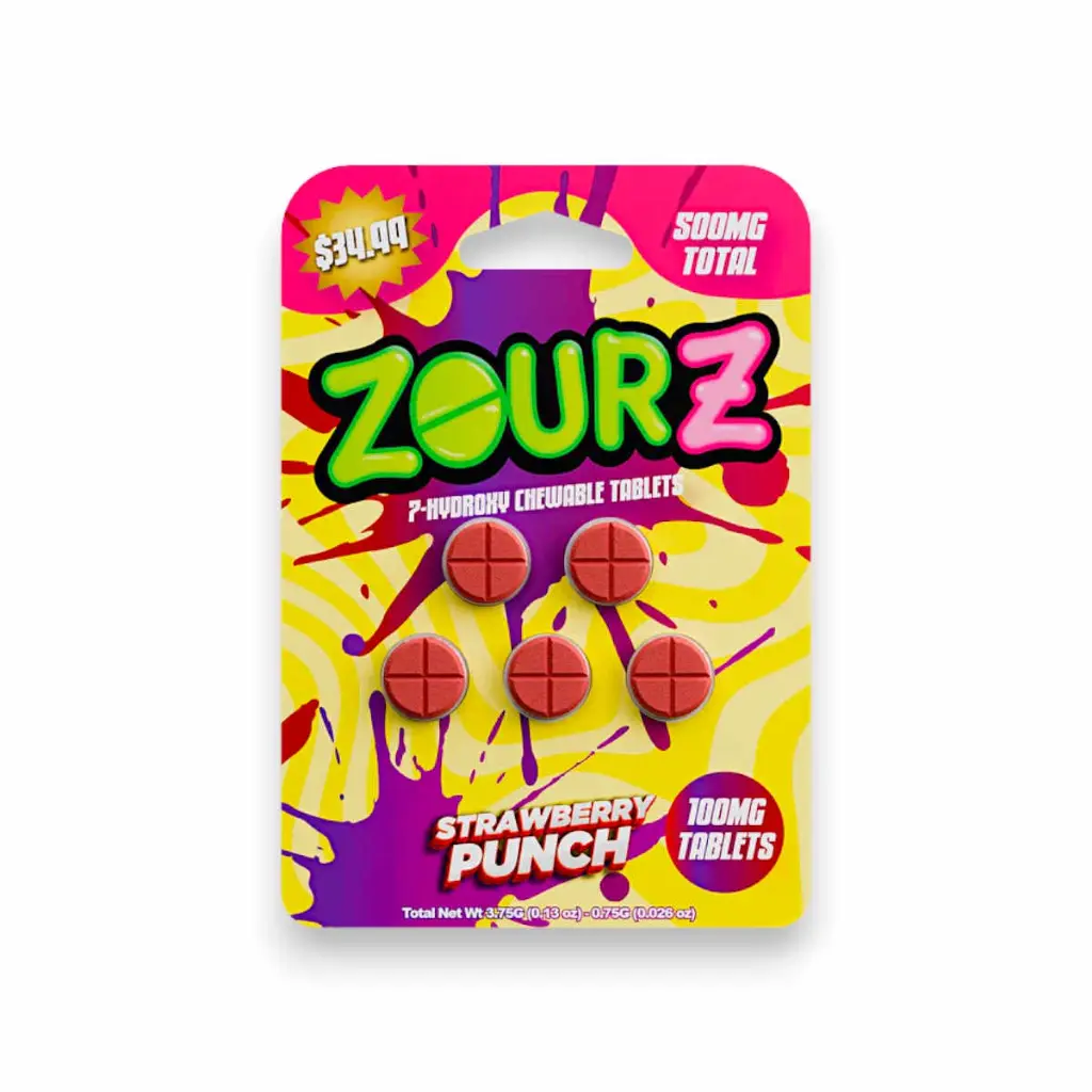 Zourz 7-Hydroxy Chewable Tablet Strawberry Punch 100mg- 5ct.webp
