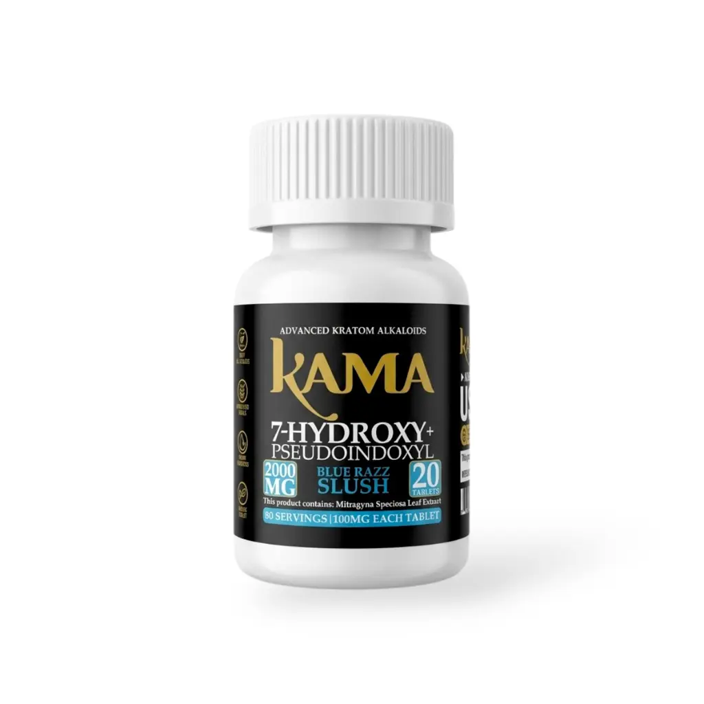 Kama 7-Hydroxy + Pseudoindoxyl Chewable Tablets Blue Razz Slush 100mg- 20ct.webp
