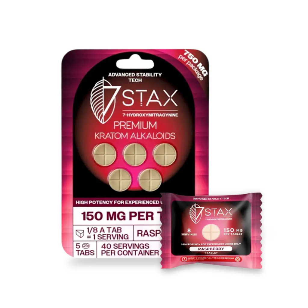 7 Stax 7-Hydroxymitragynine Raspberry Chewable 150mg Tablet- Both.webp