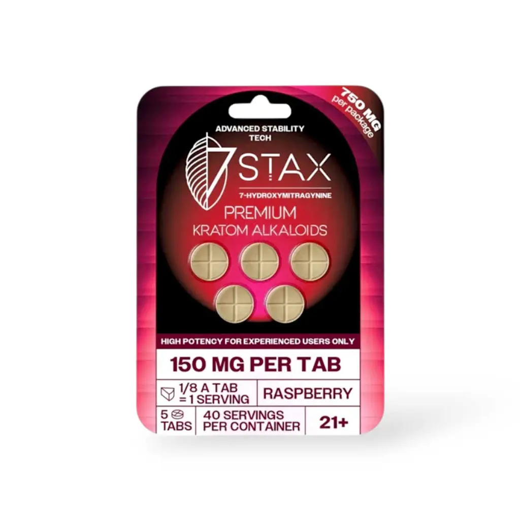 7 Stax 7-Hydroxymitragynine Raspberry Chewable 150mg Tablet- 5ct.webp