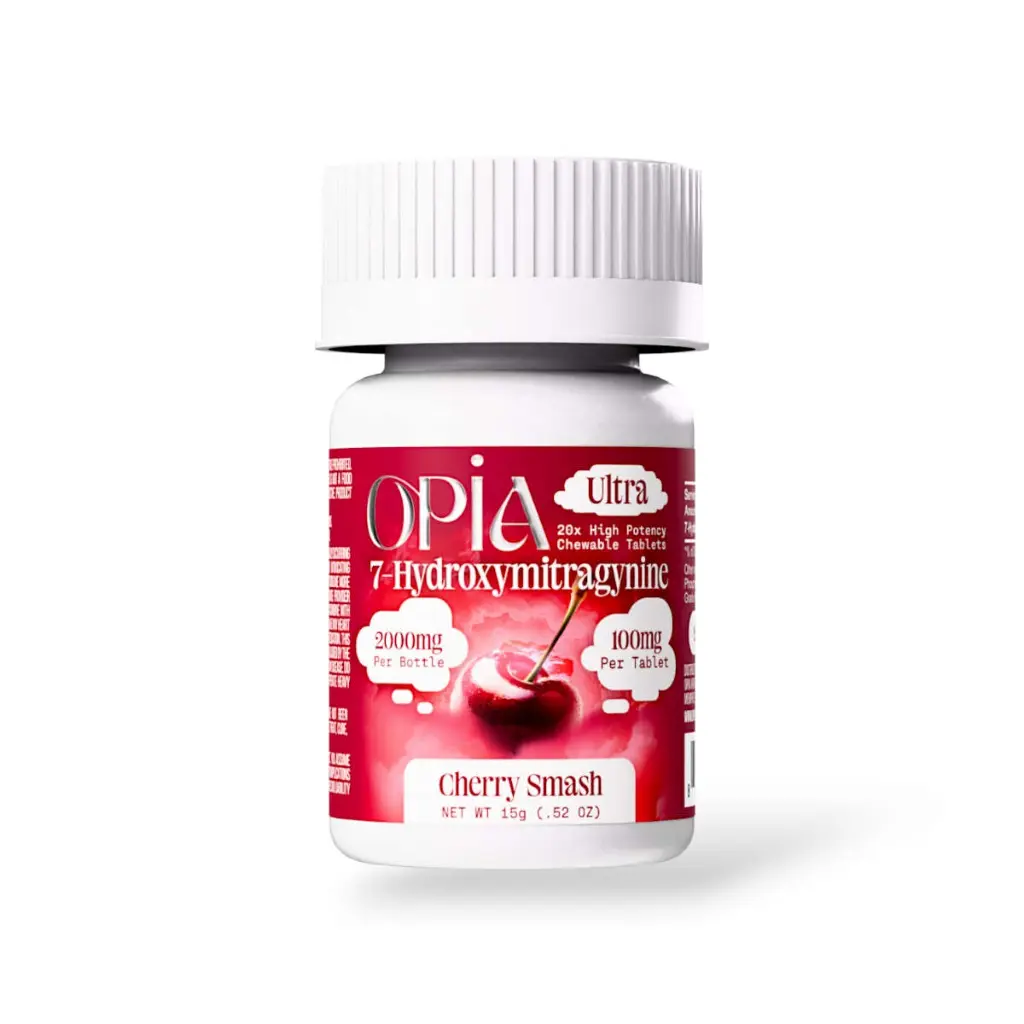 Opia Ultra 7-Hydroxymitragynine Cherry Smash Chewable Tablet 100mg- 20ct.webp