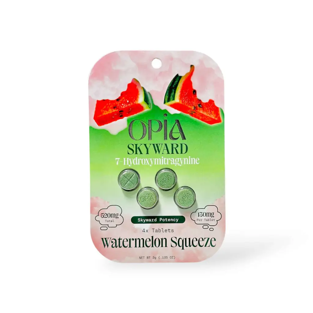 Opia Skyward 7-Hydroxymitragynine Watermelon Squeeze Chewable 130mg Tablet- 4ct.webp