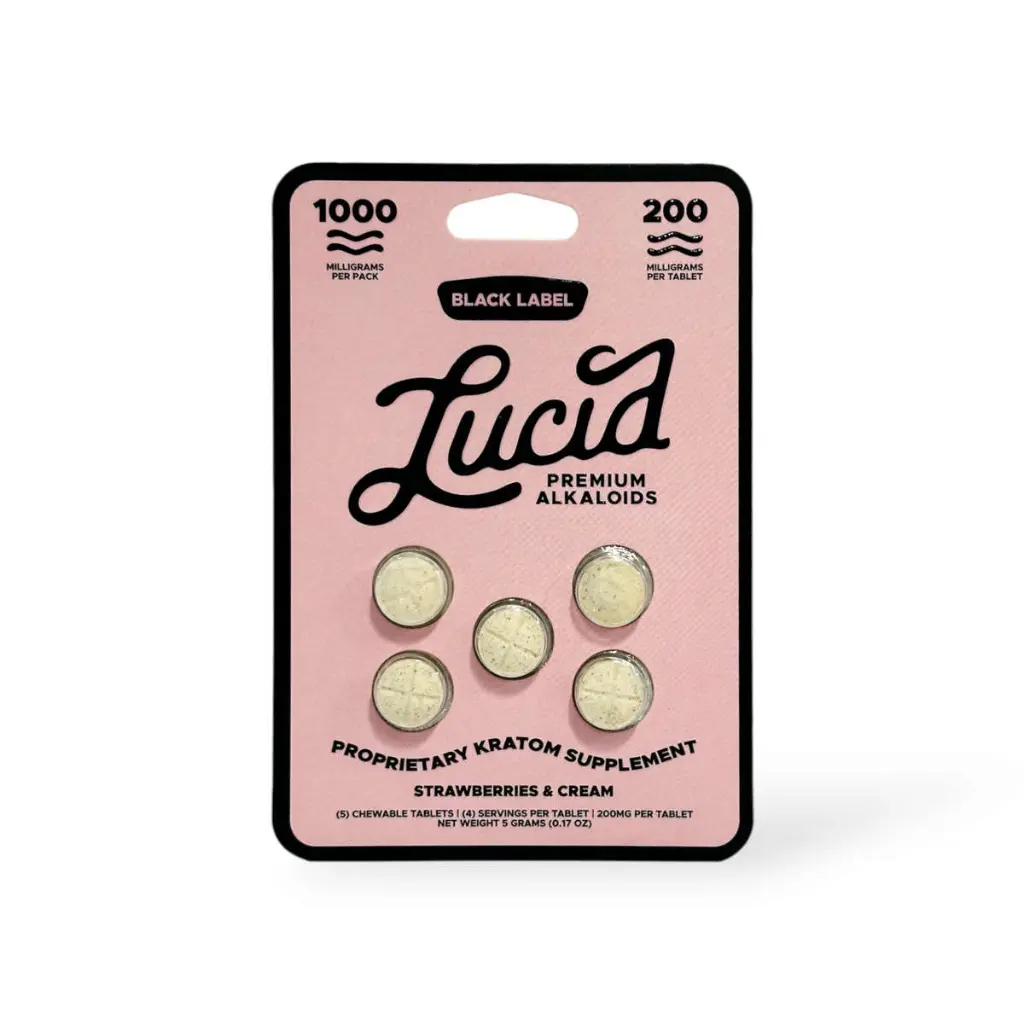 Lucid Black Label Kratom Extract 200mg Chewable Tablet – Strawberries & Cream- 5ct.webp