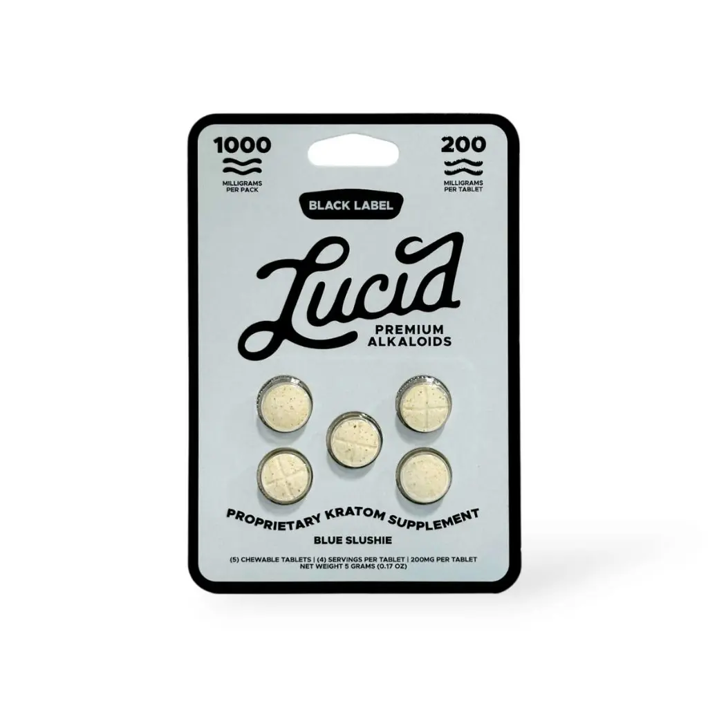Lucid Black Label Kratom Extract 200mg Chewable Tablet – Blue Slushie- 5ct.webp