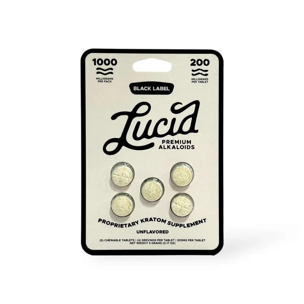 Lucid Black Label Kratom Extract 200mg Chewable Tablet – Unflavored- 5ct.webp