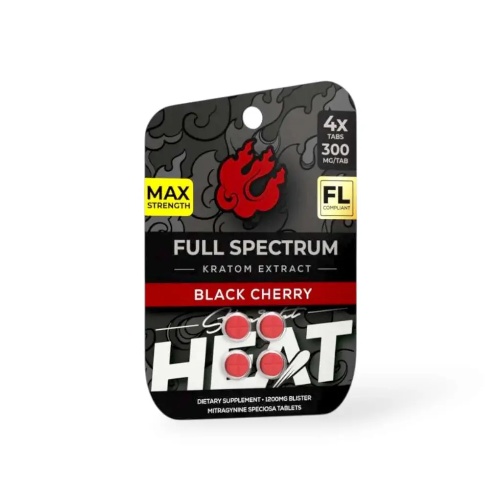 Straight Heat Full Spectrum Kratom Extract Black Cherry Chewable Tablets 300mg- 4ct.webp