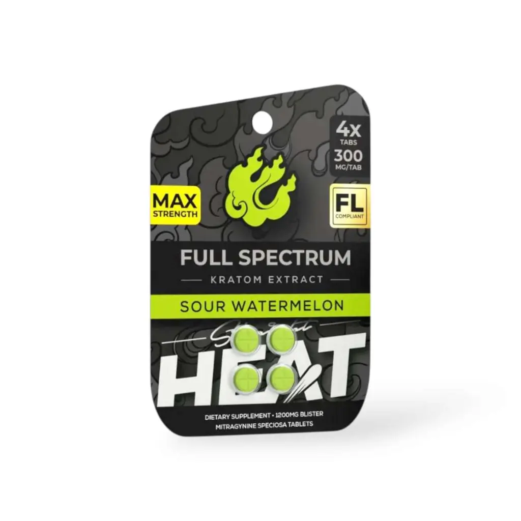 Straight Heat Full Spectrum Kratom Extract Sour Watermelon Chewable Tablets 300mg- 4ct.webp