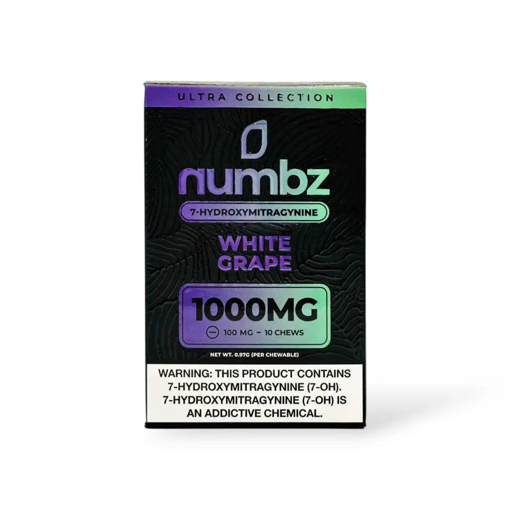 numbz 7- Hydroxymitragynine Chewable White Grape 100mg- 10ct.webp