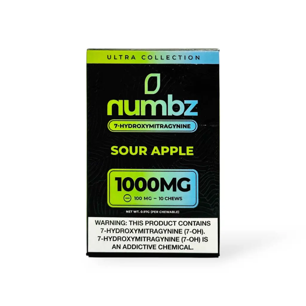 numbz 7- Hydroxymitragynine Chewable Sour Apple 100mg Tablet- 10ct.webp