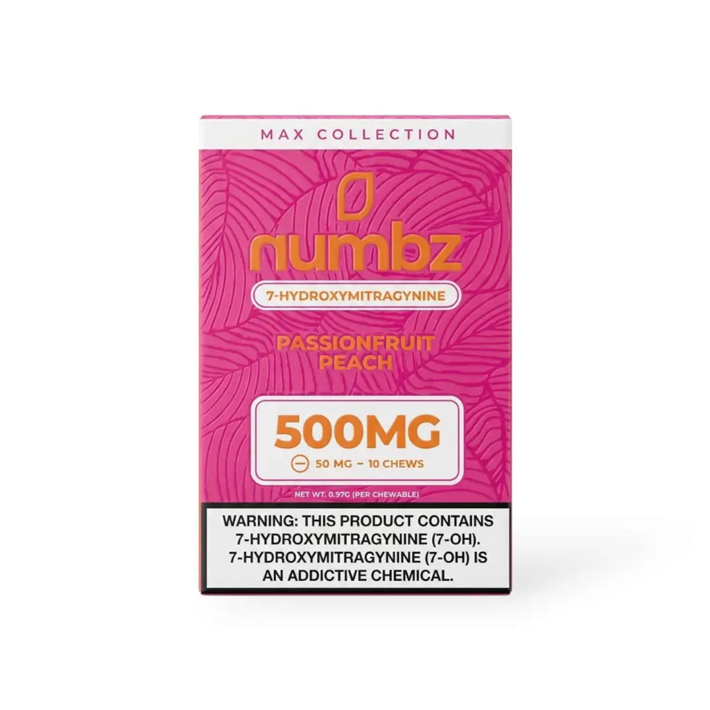 numbz 7- Hydroxymitragynine Chewable Passionfruit Peach 50mg Tablet- 10ct.webp