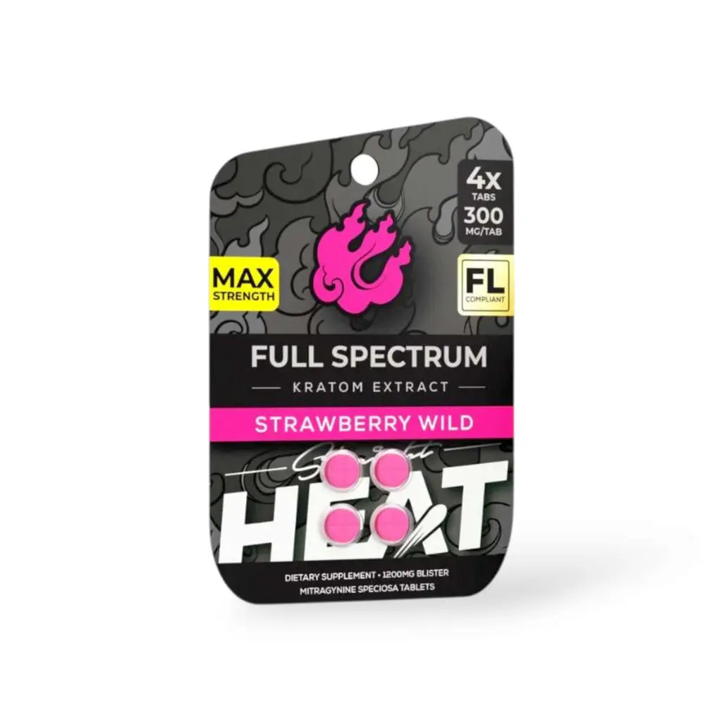 Straight Heat Full Spectrum Kratom Extract Strawberry Wild Chewable Tablets 300mg- 4ct.webp