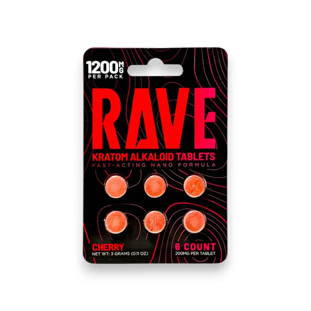 Rave Kratom Alkaloids 200mg Chewable Tablets Cherry- 6ct.webp