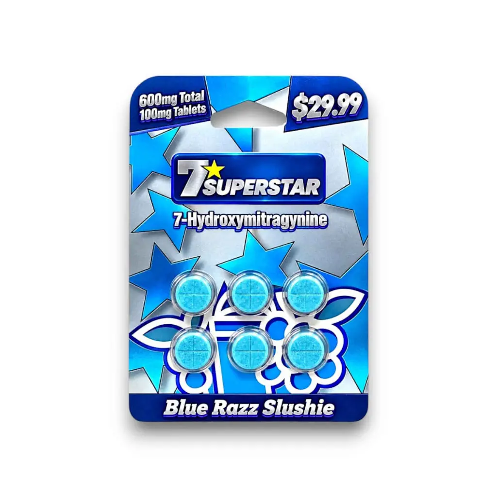 7 Superstar 7- Hydroxymitragynine Chewable Tablets Blue Razz Slushie 100mg- 6ct.webp