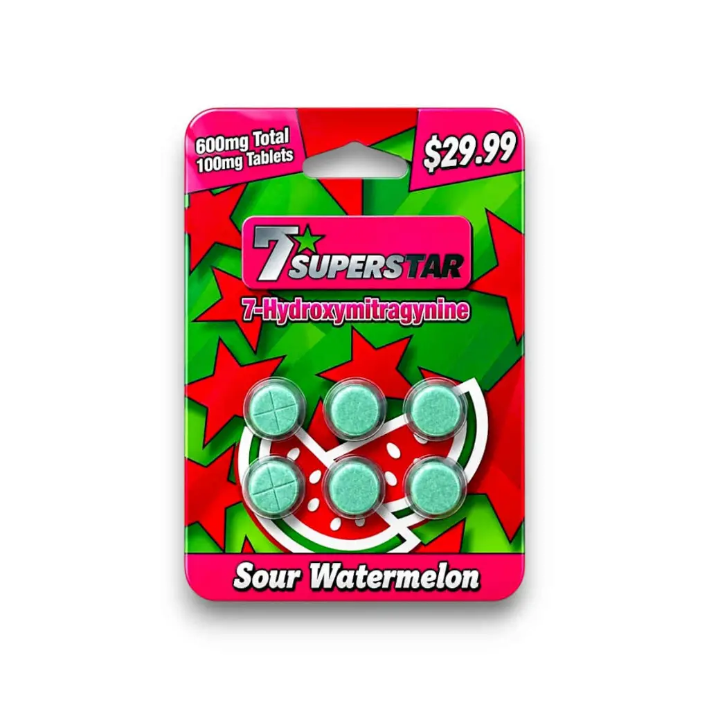 7 Superstar 7- Hydroxymitragynine Chewable Tablets Sour Watermelon 100mg- 6ct.webp
