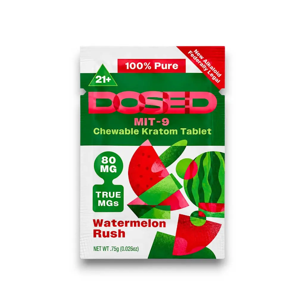 Dosed MIT- 9 Kratom Chewable Tablet Watermelon Rush 80mg- 1ct.webp