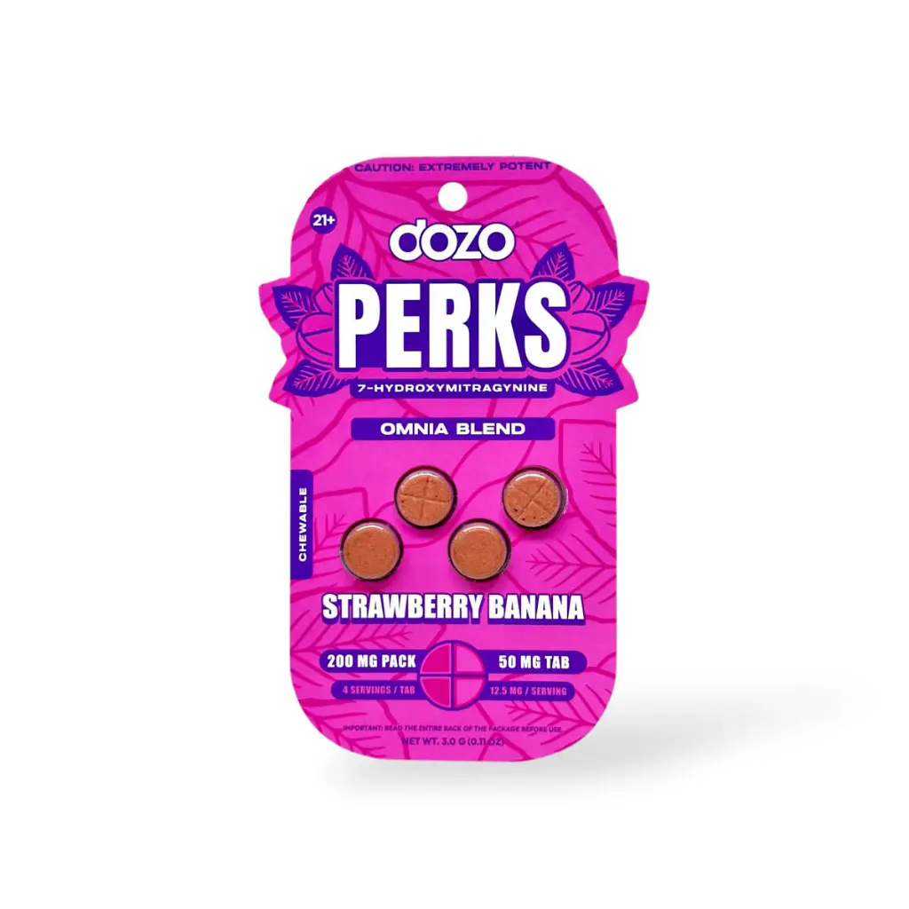 Dozo Perks Maximum Strength 7-OH Omnia Blend Strawberry Banana 50mg.webp