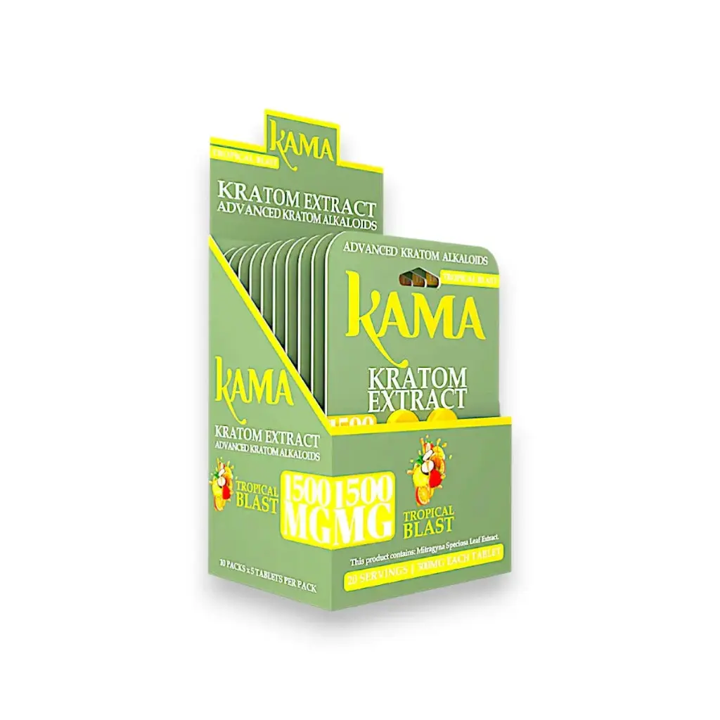 Kama Kratom Extract Chewable Tablets Tropical Blast 300mg Display Box of 10
