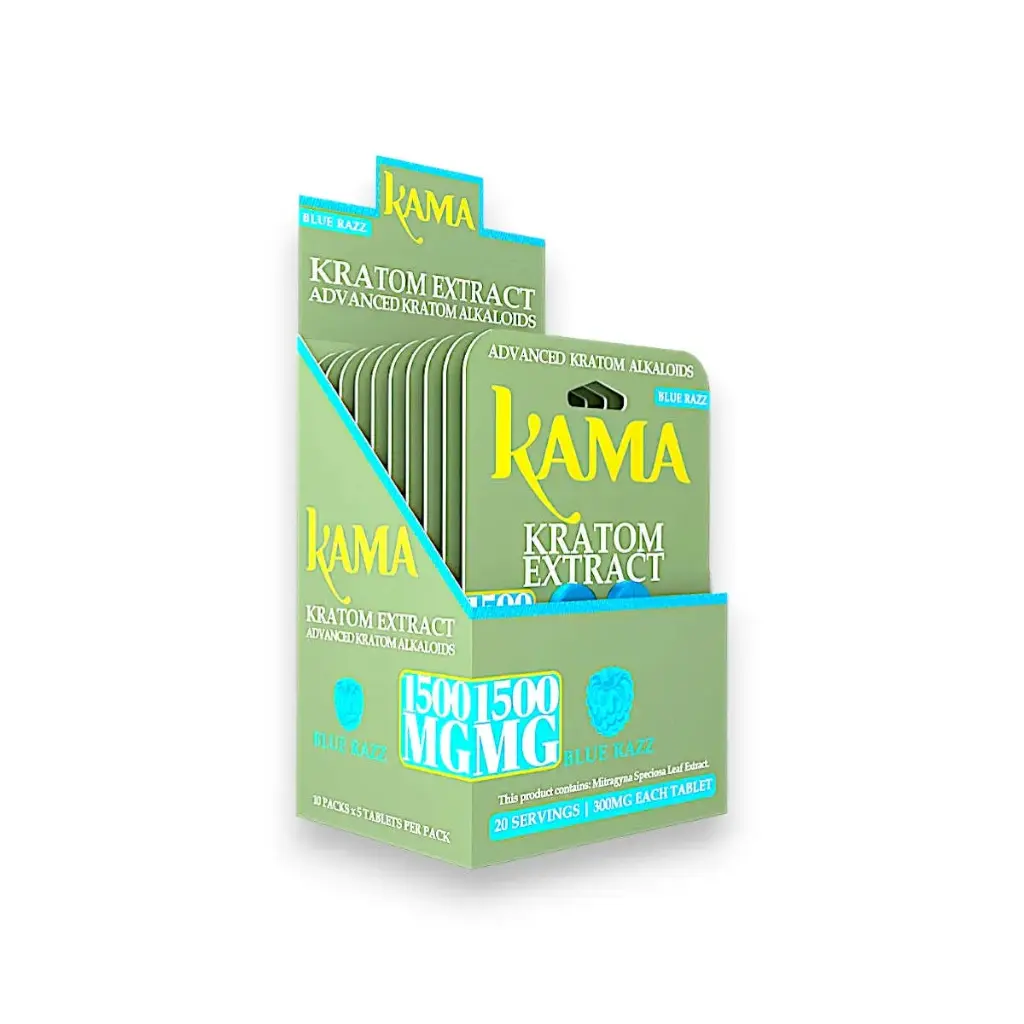Kama Kratom Extract Chewable Tablets Blue Razz 300mg Display Box of 10