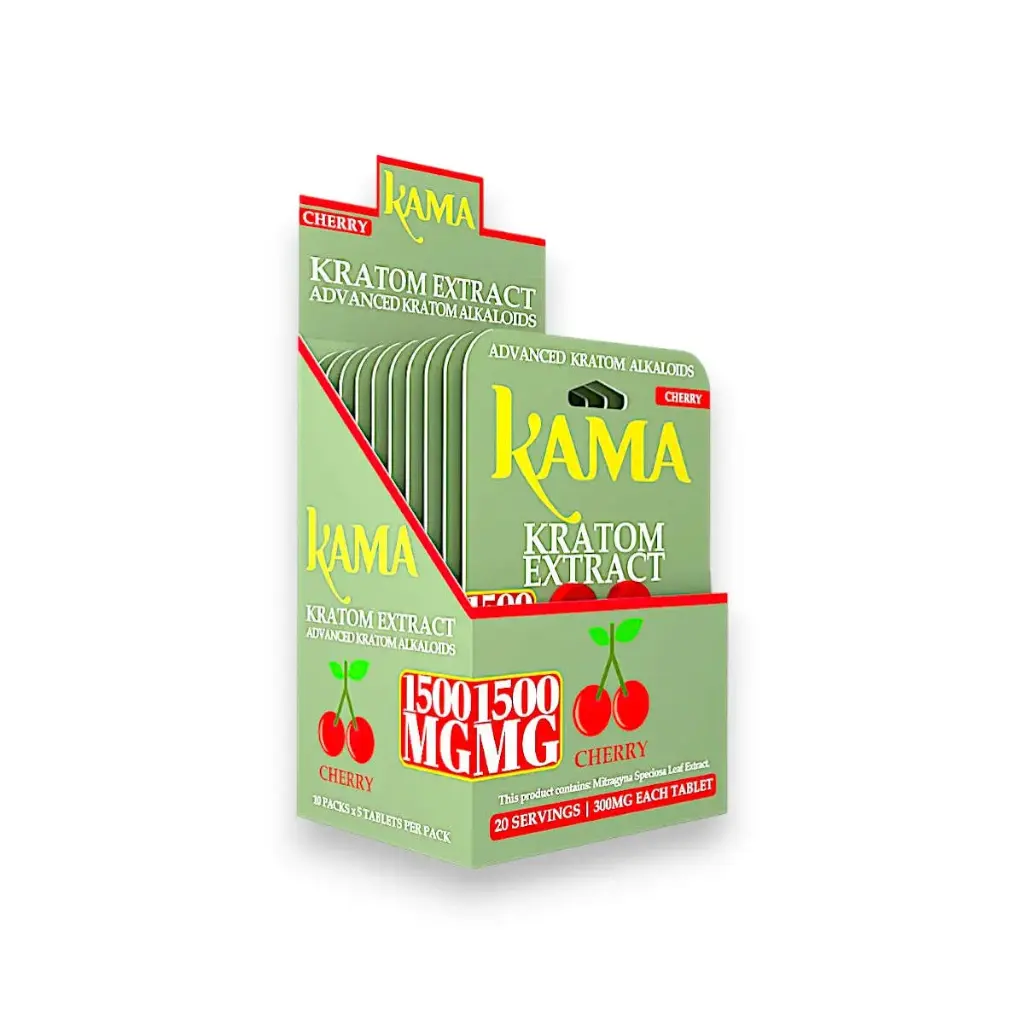 Kama Kratom Extract Chewable Tablets Cherry 300mg Display Box of 10