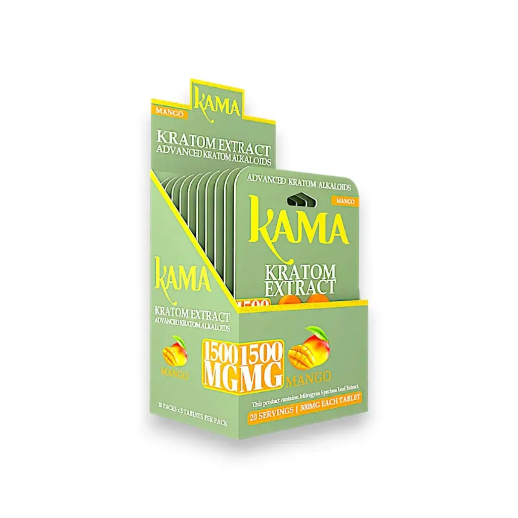 Kama Kratom Extract Chewable Tablets Mango 300mg Display Box of 10