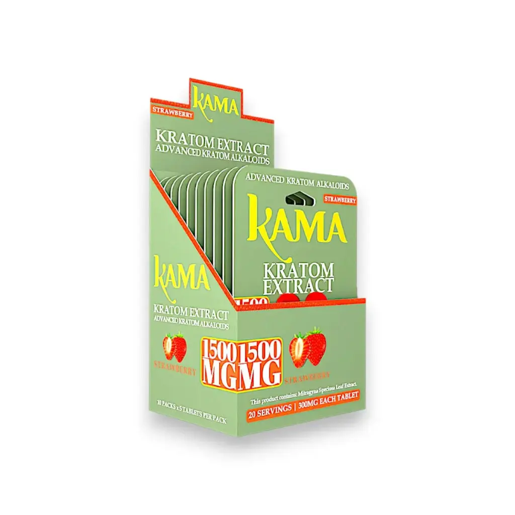 Kama Kratom Extract Chewable Tablets Strawberry 300mg Display Box of 10