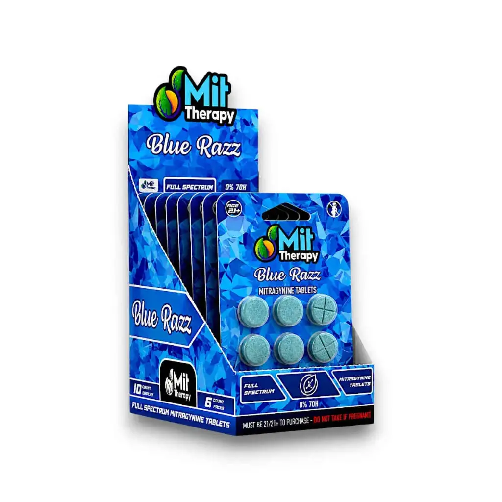 Mit Therapy Mitragynine Chewable Tablets Blue Razz 150mg Display Box