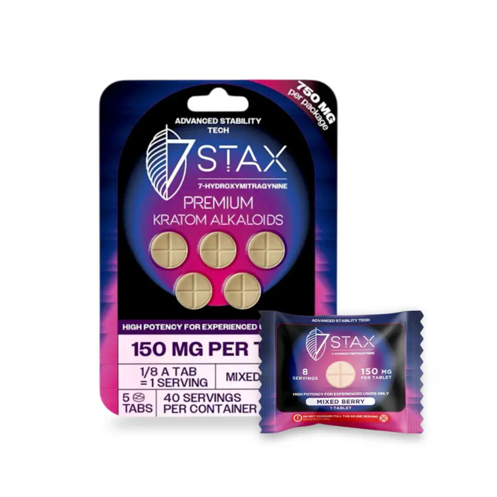 7 Stax 7-Hydroxymitragynine Mixed Berry Chewable 150mg Tablet Display Box