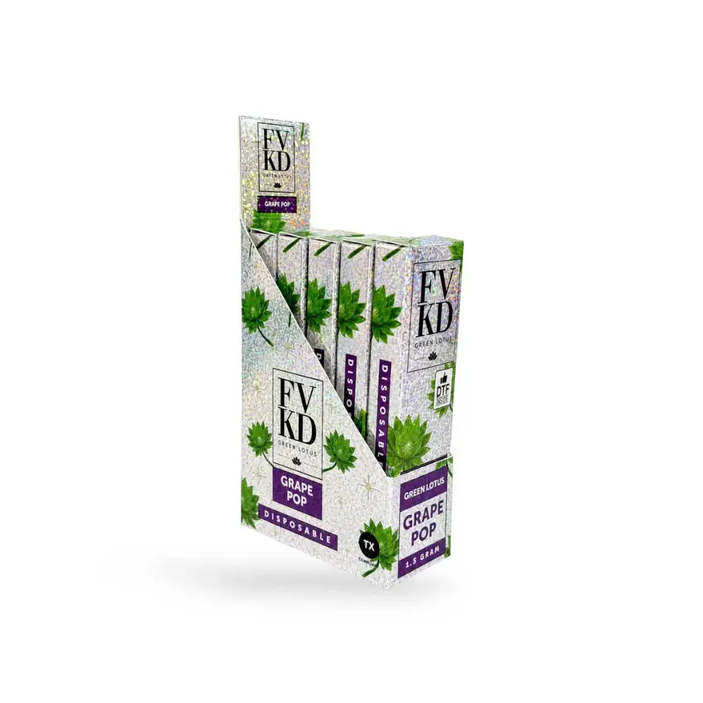 FVKD Green Lotus Disposable Vape Grape Pop 1.5g Display Box of 5 