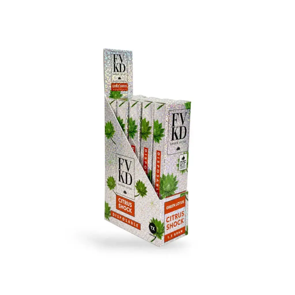FVKD Green Lotus Disposable Vape Citrus Shock 1.5g Display Box of 5