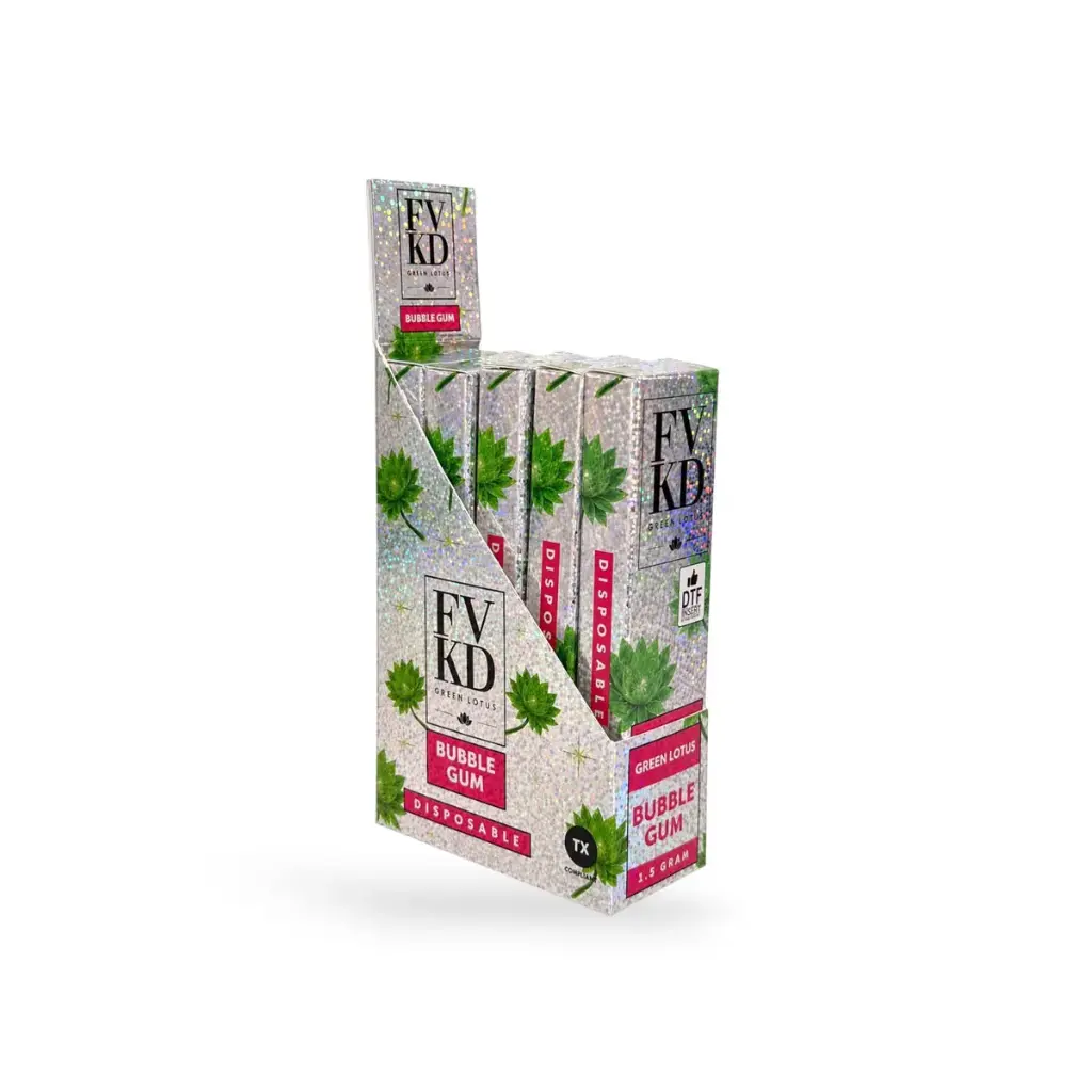 FVKD Green Lotus Disposable Vape Bubble Gum 1.5g Display Box of 5