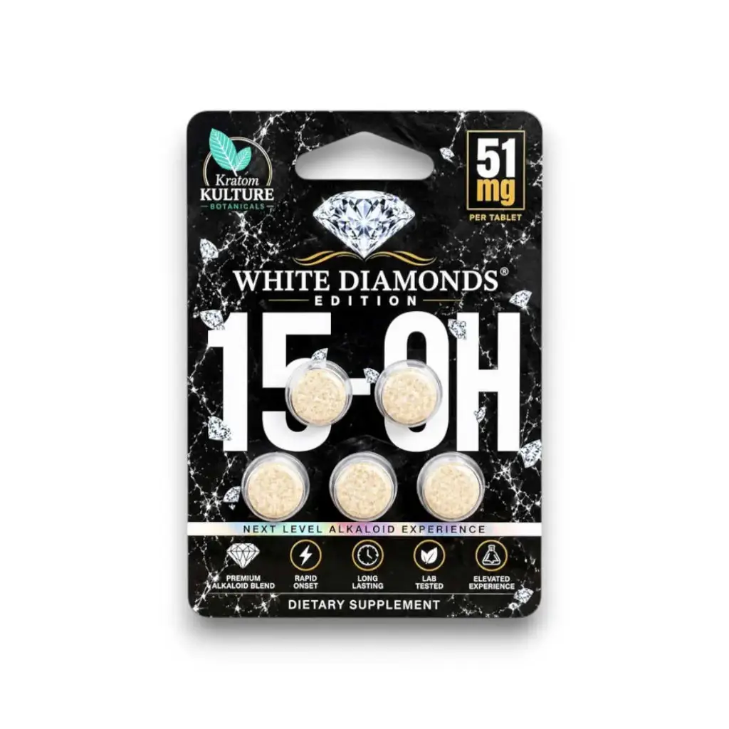 Kratom Kulture White Diamonds Edition 15-OH Chewable Tablet 51mg Display Box 