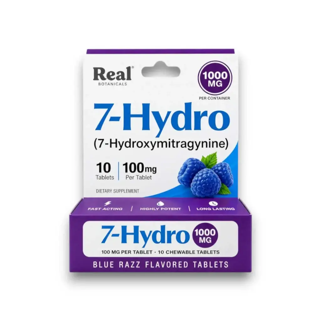 Real Botanicals 7- Hydro 7-OH Chewable Tablet Blue Razz 100mg Display Box