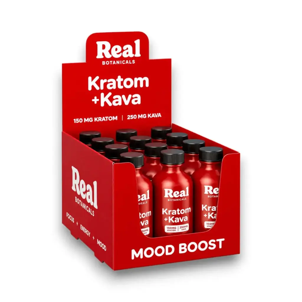 Real Botanicals Kratom + Kava Shot 2oz Display Box of 12