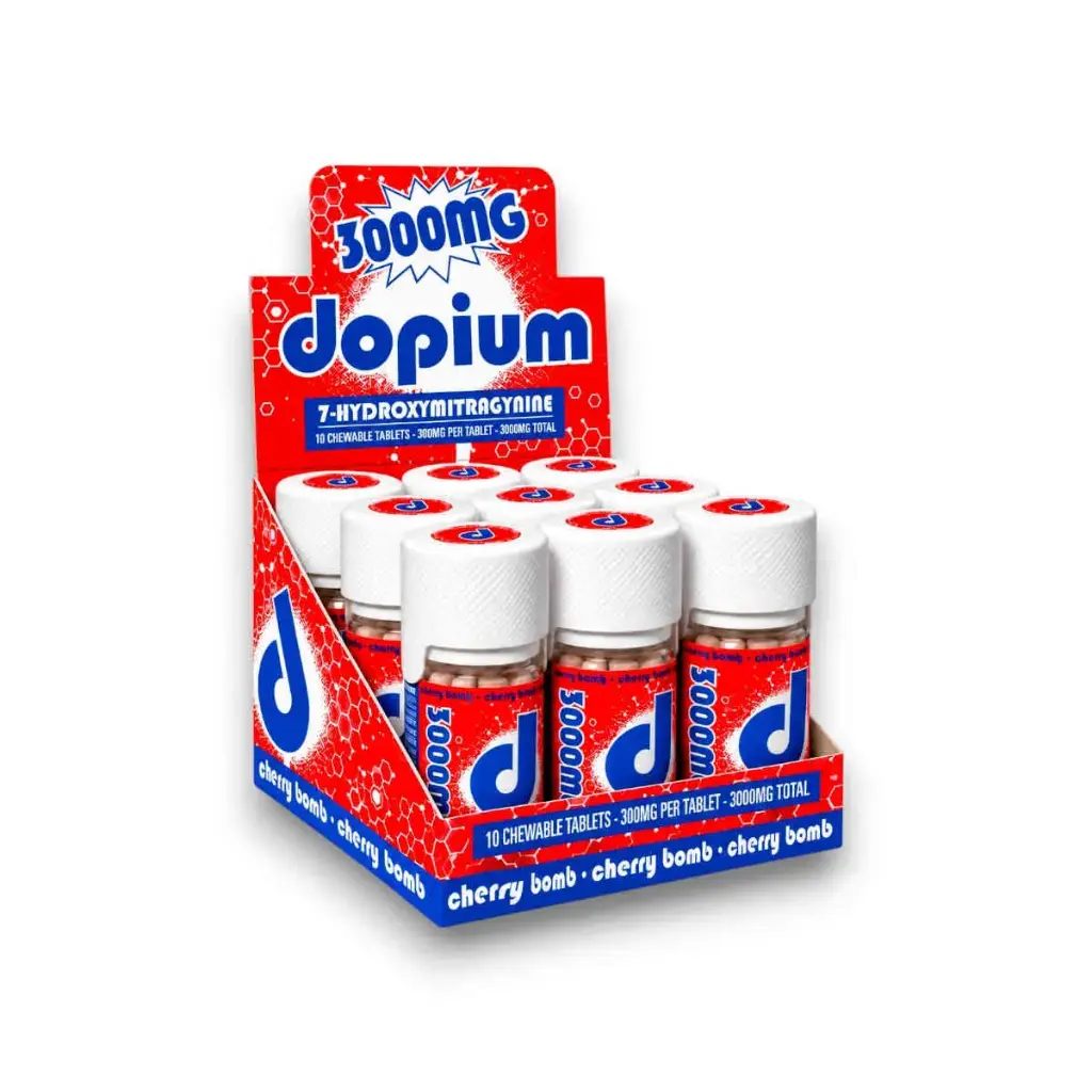 Dopium 7-Hydroxymitragynine Chewable Tablet Cherry Bomb 300mg Display Box of 9
