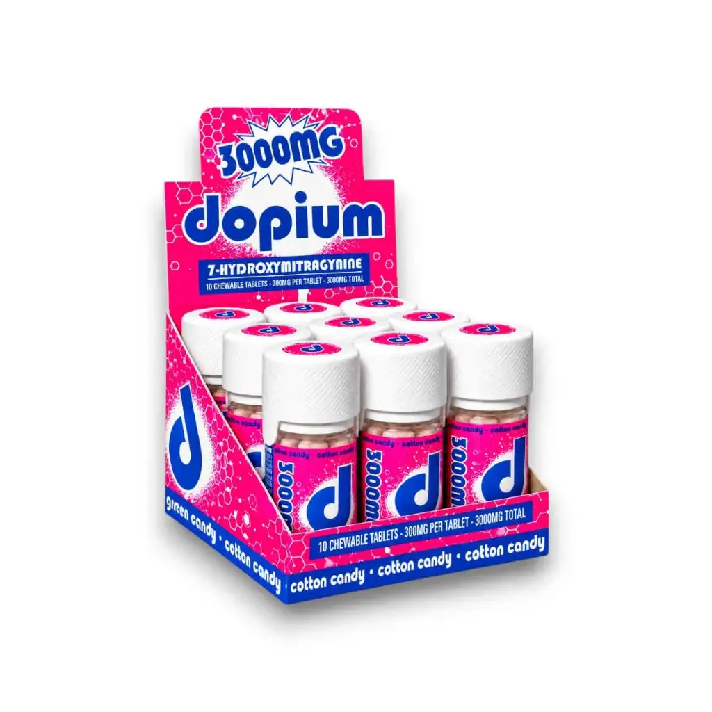 Dopium 7-Hydroxymitragynine Chewable Tablet Cotton Candy 300mg Display Box of 9