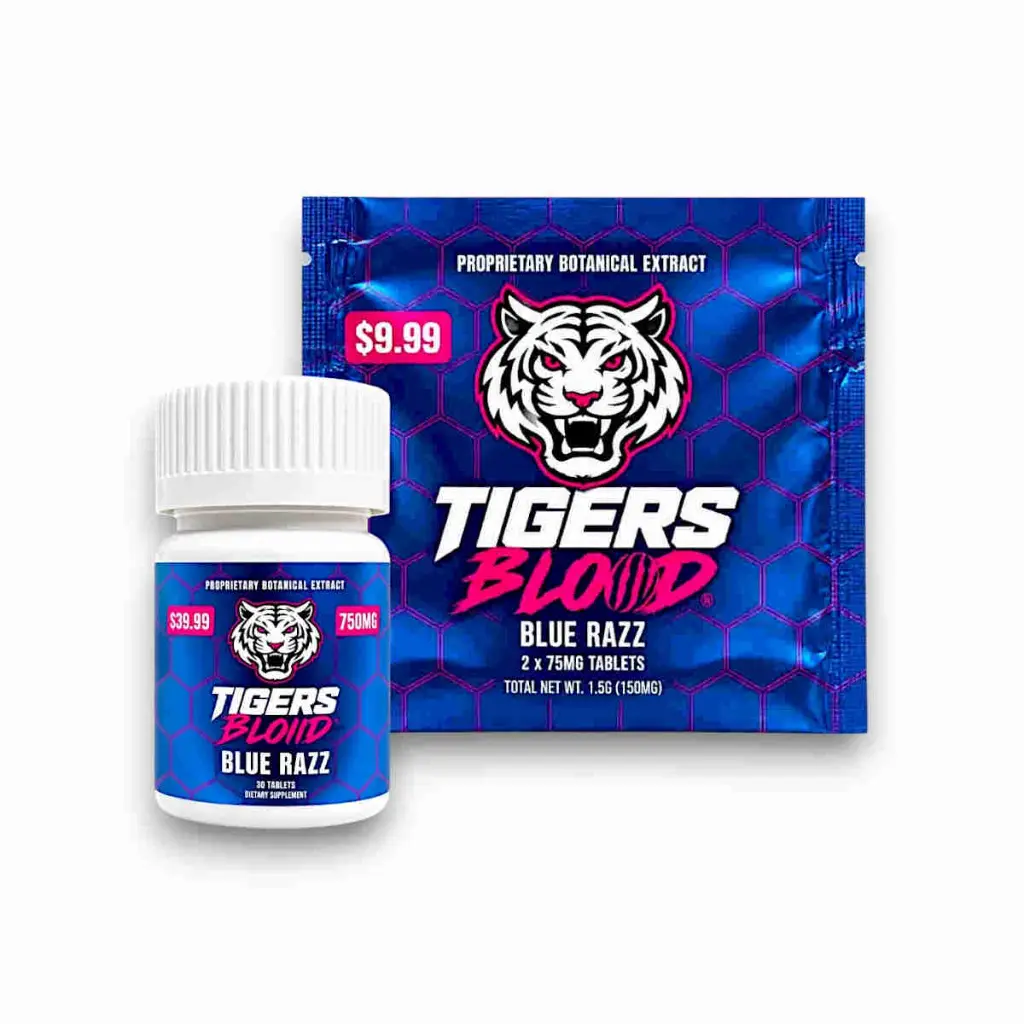 Tigers Blood Cat's Claw Chewable Tablets Blue Razz 75mg Display Box