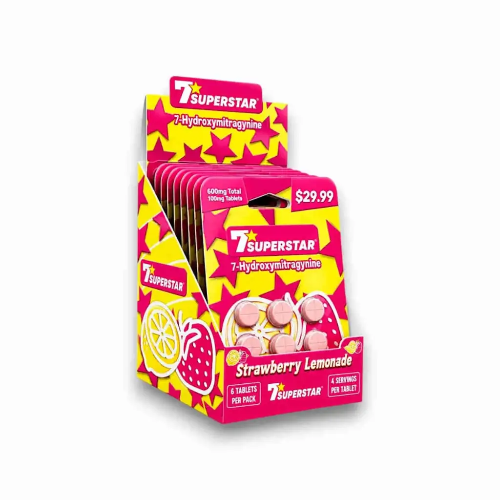 7 Superstar 7- Hydroxymitragynine Chewable Tablets Strawberry Lemonade 100mg Display Box of 10
