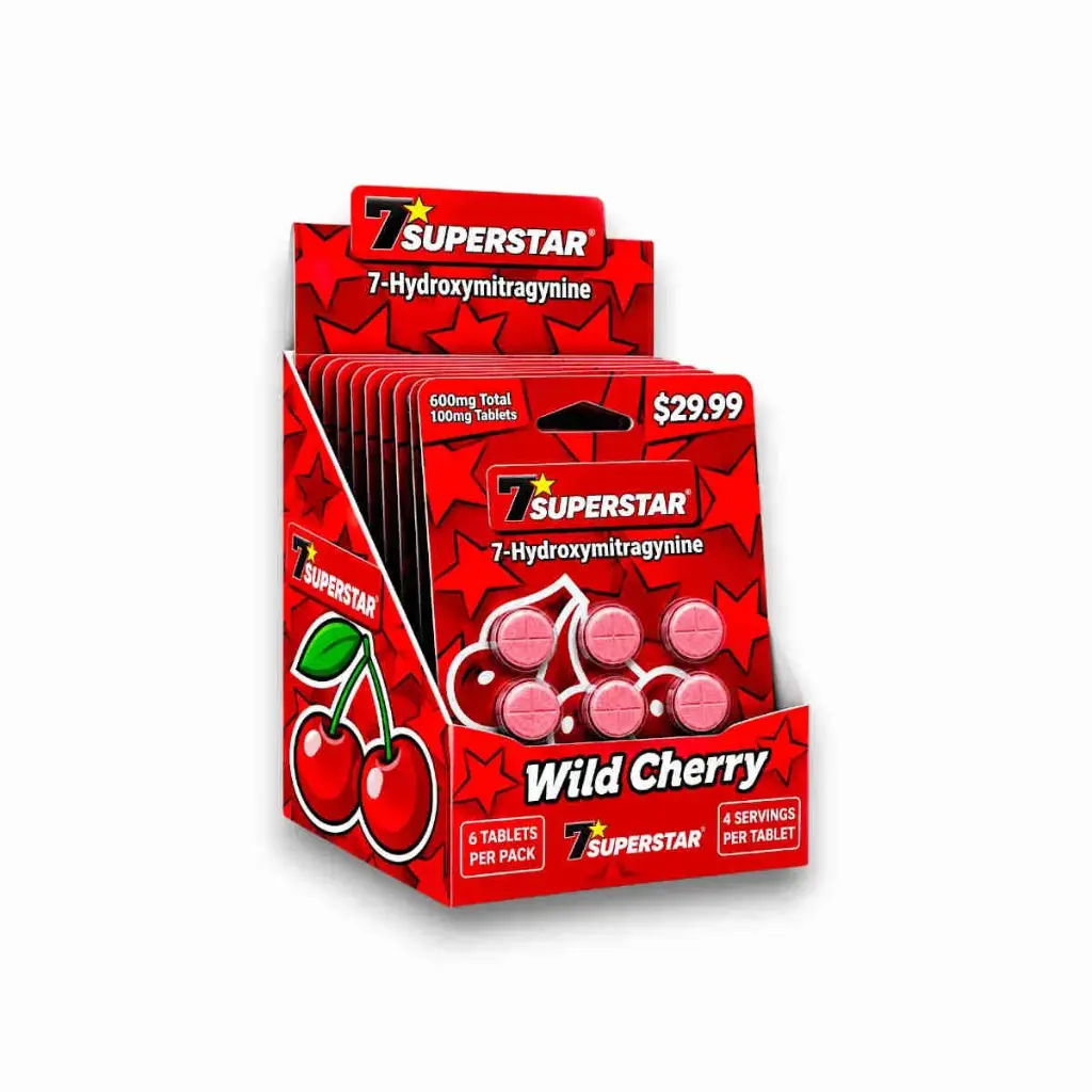 7 Superstar 7- Hydroxymitragynine Chewable Tablets Wild Cherry 100mg Display Box of 10