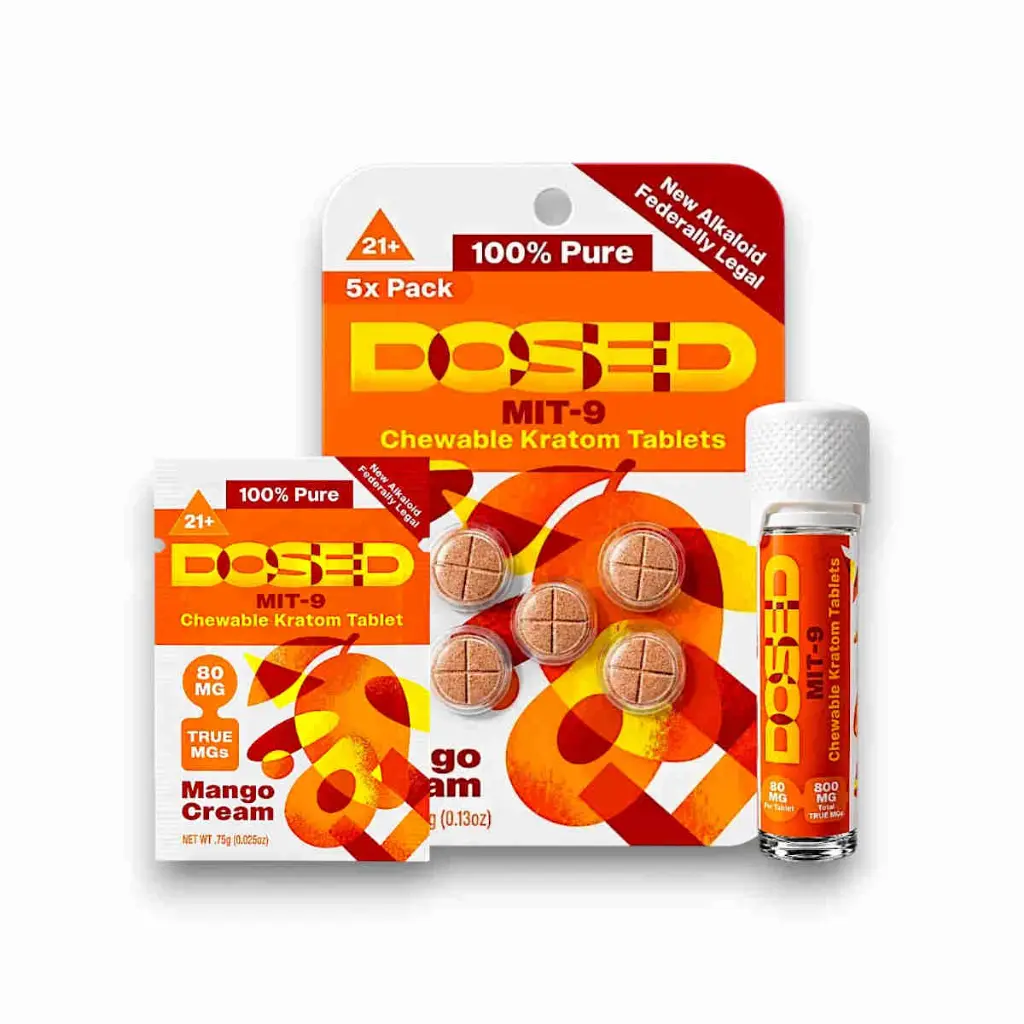 Dosed MIT-9 Kratom Chewable Tablet Mango Cream 80mg Display Box