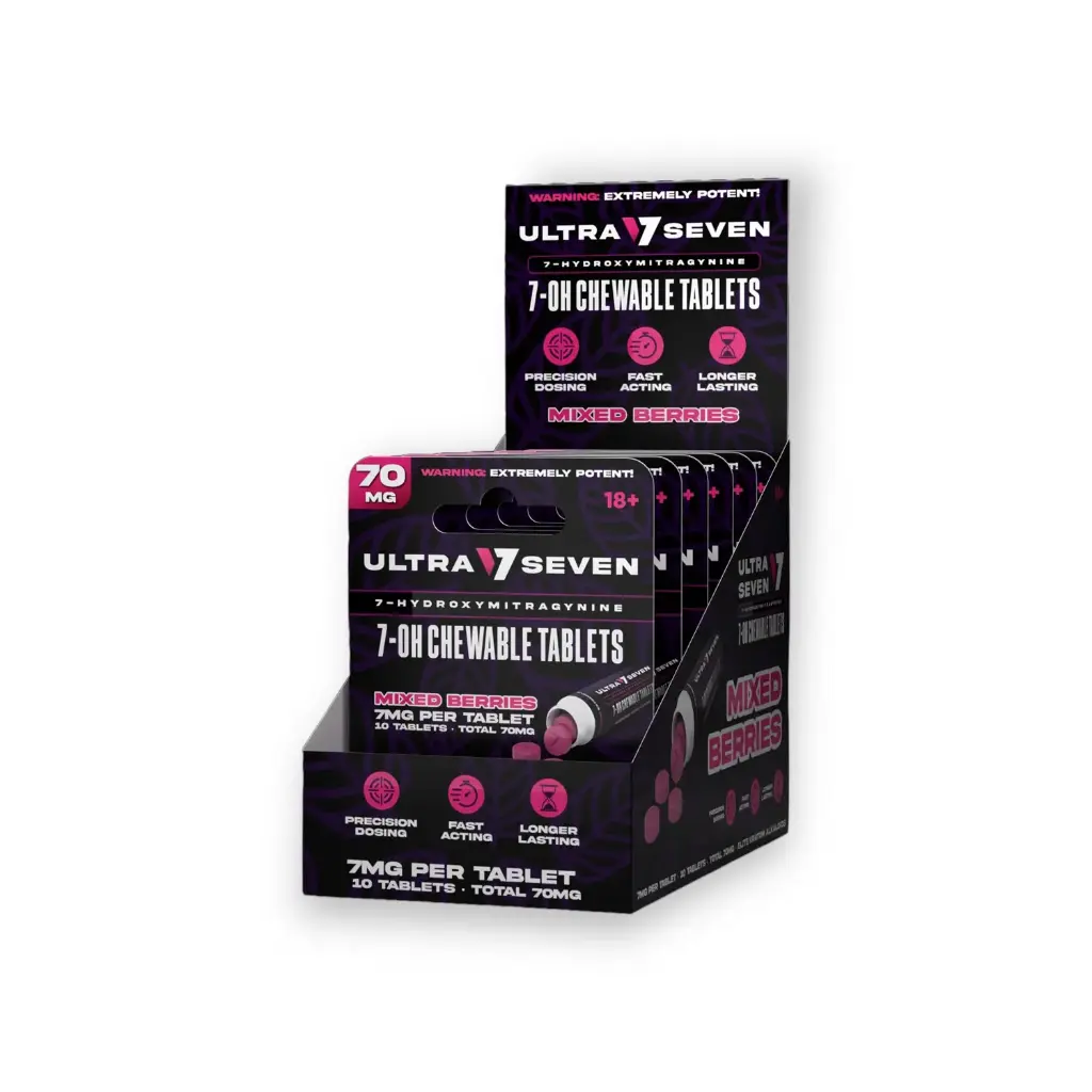 Ultra Seven 7-Oh Chewable Tablets Mixed Berry 70mg Display Box of 6