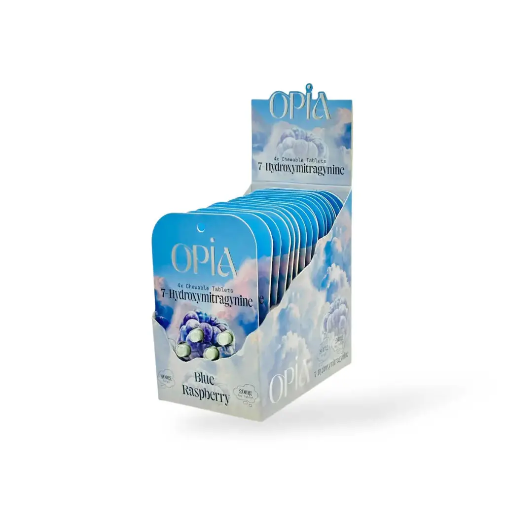 Opia 7 Hydroxymitragynine Chewable Tablets Blue Raspberry 80mg Box