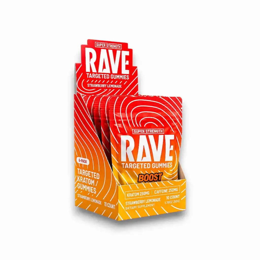 Rave Kratom Extract Gummies Boost Strawberry Lemonade Box